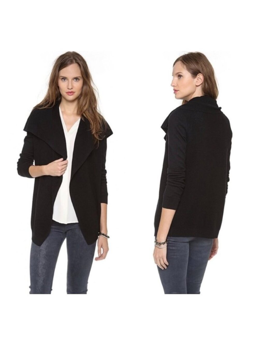 Theory Black Cotton/Cashmere Shawl Collar Long Sleeve Cardigan Size M NWT